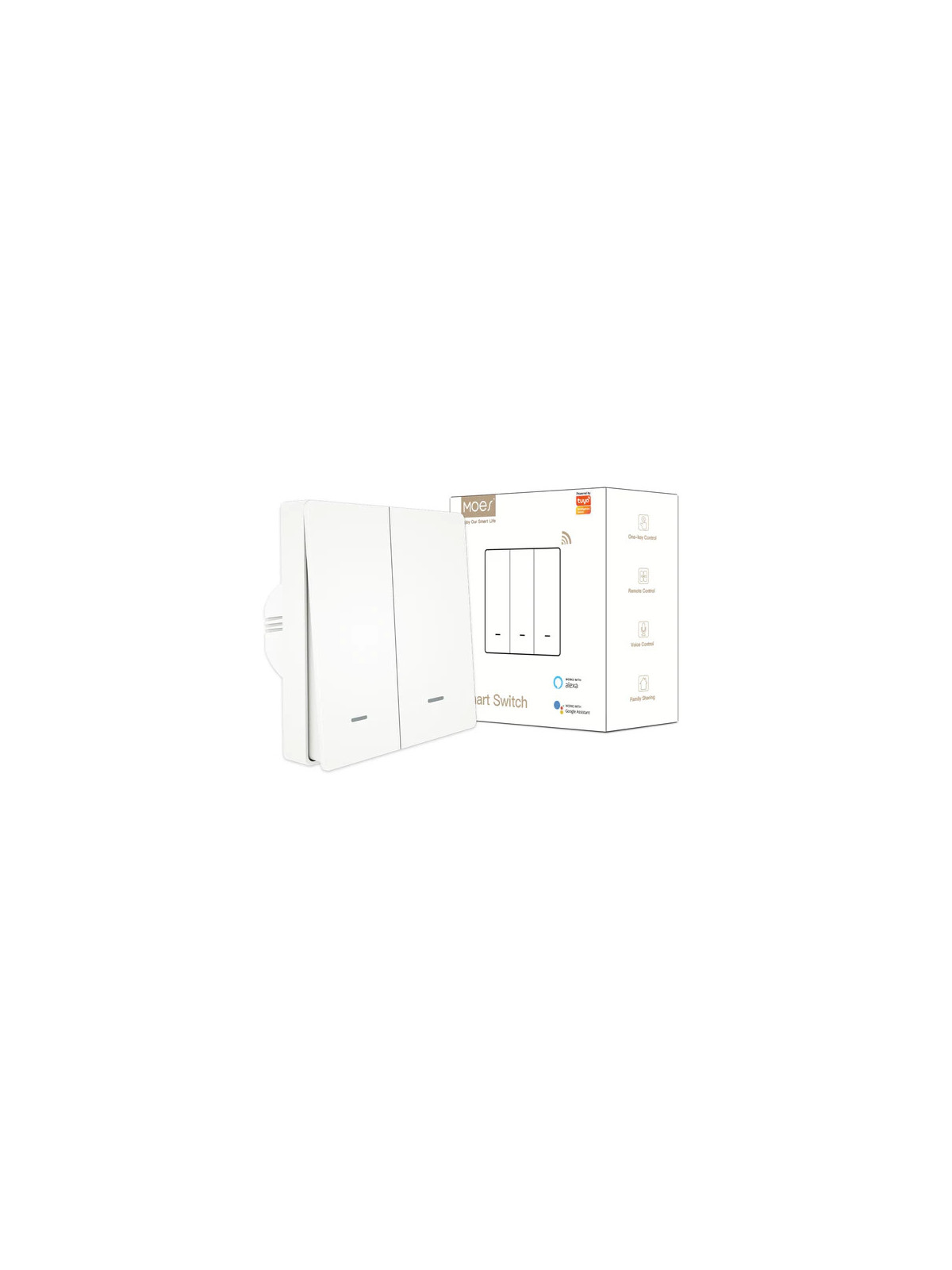 Moes "ZS-B-EU2-XX-MS" - Interrupteur 2 sorties ZigBee pour éclairage à câblage avec ou sans neutre - Compatible Tuya SmartLife