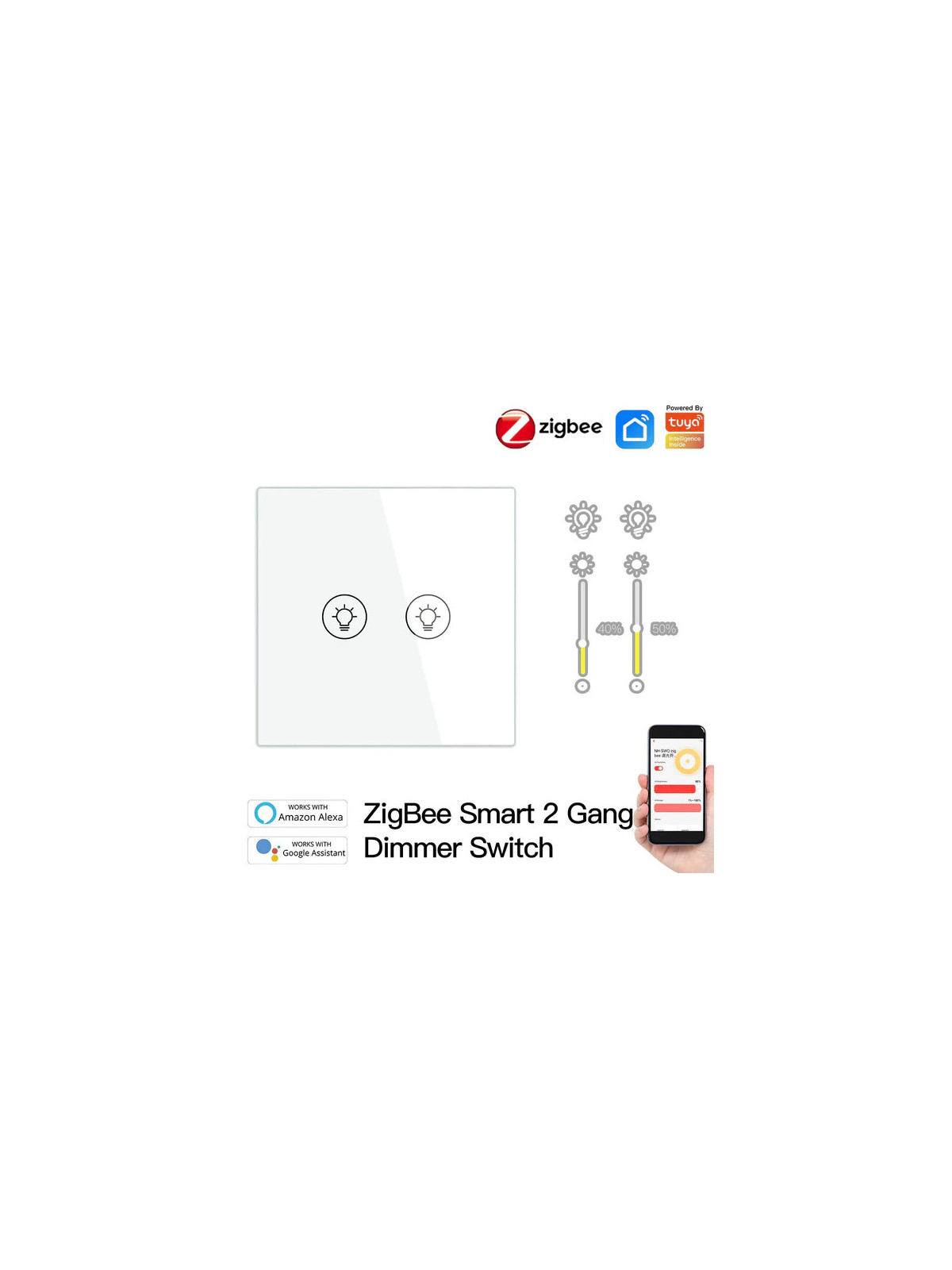 Moes "ZS-EUD1-XX-MS" - Interrupteur 1 sortie variateur de lumière avec neutre ZigBee - Compatible Tuya Smart Life