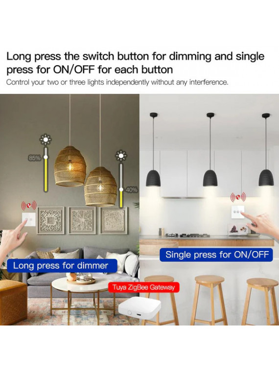 Moes "ZS-EUD1-XX-MS" - Interrupteur 1 sortie variateur de lumière avec neutre ZigBee - Compatible Tuya Smart Life