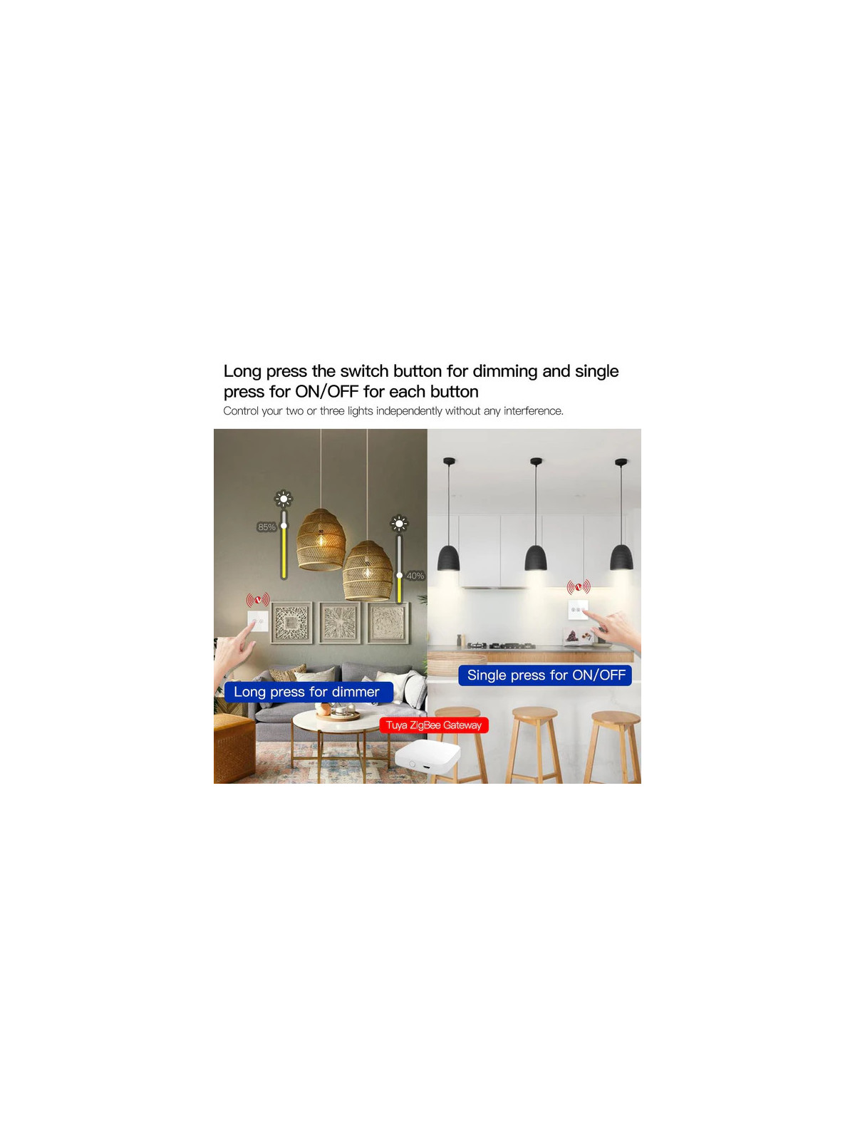 Moes "ZS-EUD1-XX-MS" - Interrupteur 1 sortie variateur de lumière avec neutre ZigBee - Compatible Tuya Smart Life