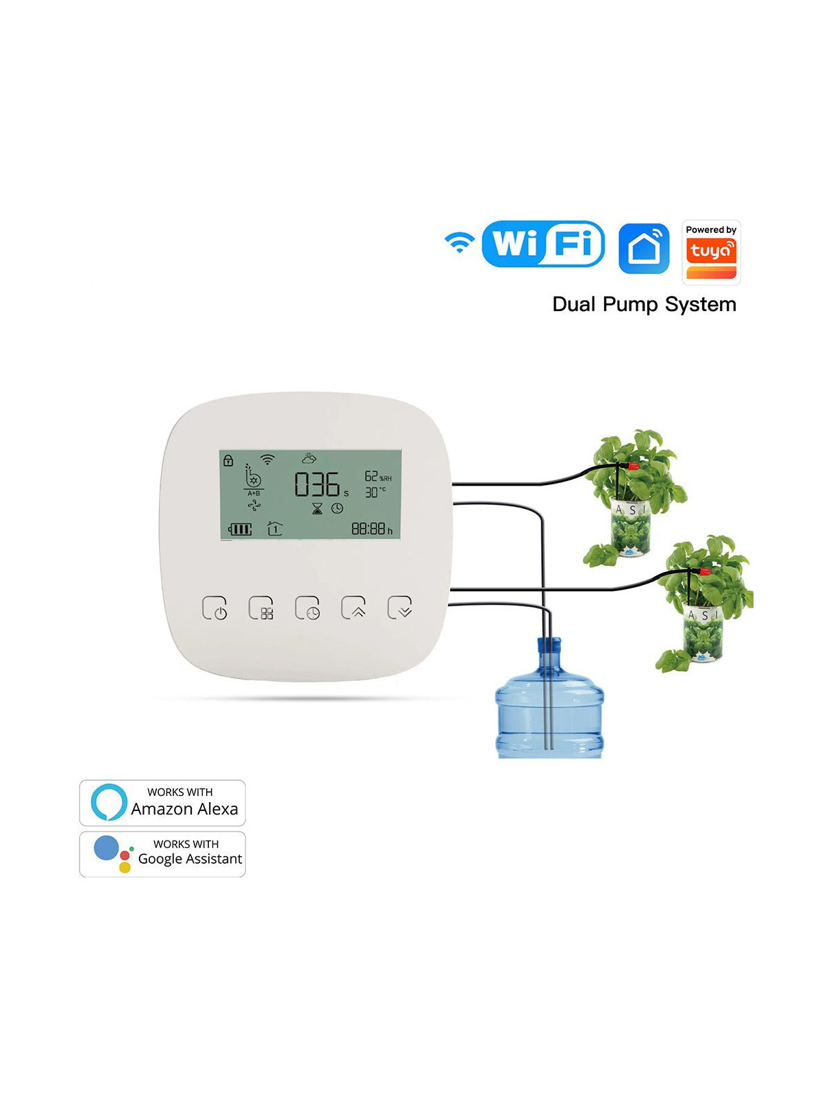 Moes "WWP-BY-908" - Système d'arrosage WiFi par microgouttes pour plantes - Compatible Tuya Smart Life, Alexa et Google Home