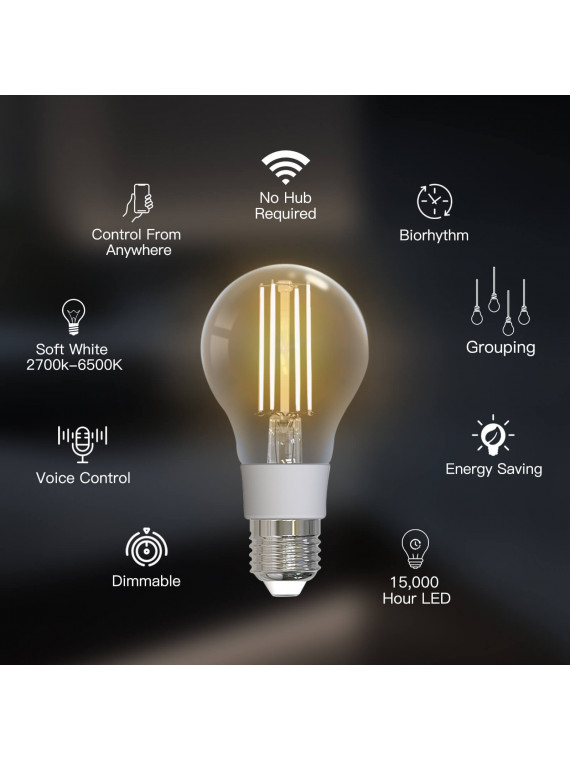 Moes "WB-TDA7-F-E27-MS" - Ampoule WiFi A60 E27 à filament, variable et blanc froid - Compatible Tuya Smart Life, Alexa et Google