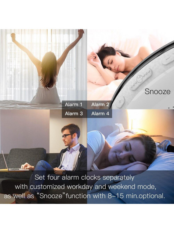 Moes "WB-JK-AC-C-EN" - Réveil/Horloge connectée WiFi - 7 couleurs de lumière + radio FM - Compatible Lidl, Tuya, Alexa et Google