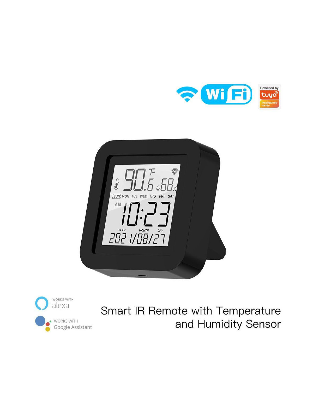 Moes "WR-TY-THR-BK-MS" - Capteur de température et d'humidité WiFi avec écran + contrôleur infrarouge - Compatible Tuya
