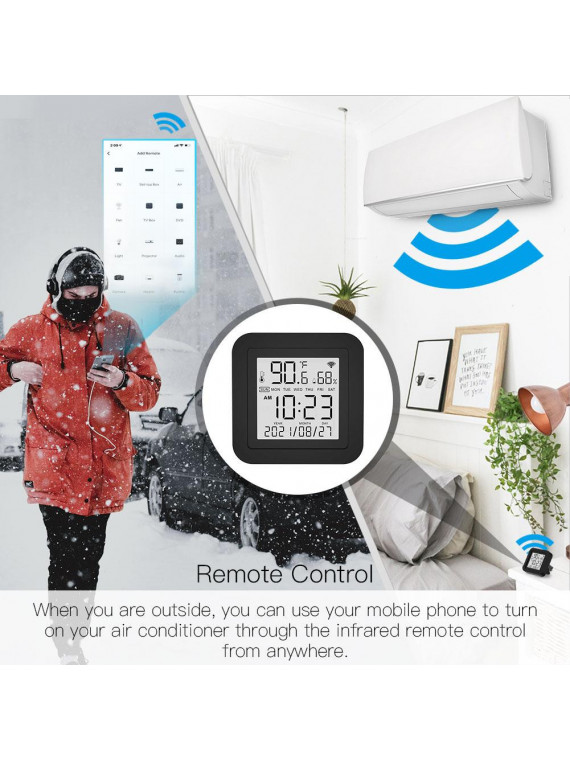 Moes "WR-TY-THR-BK-MS" - Capteur de température et d'humidité WiFi avec écran + contrôleur infrarouge - Compatible Tuya