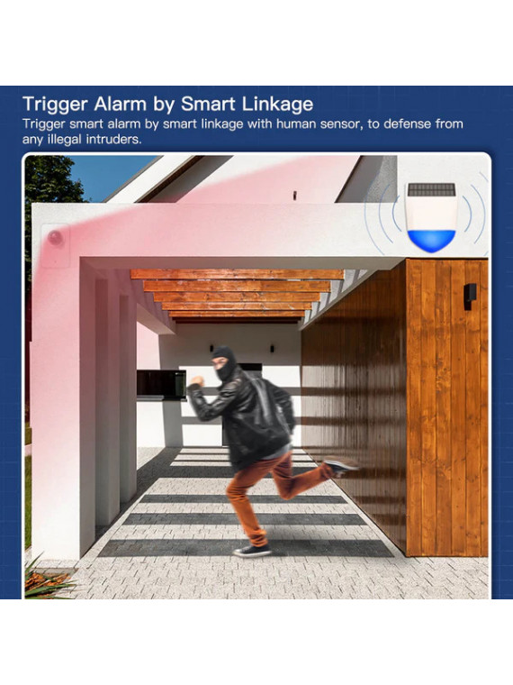 Moes "WSS-LO-SLA02-EN" - Sirène extérieure WiFi (Avec batterie et panneau solaire) - Compatible Tuya Smart Life