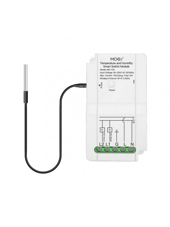 Moes "WM-103-MS" - Module WiFi contacteur deux relais + sondes filaires de température et d'humidité - Compatible Tuya