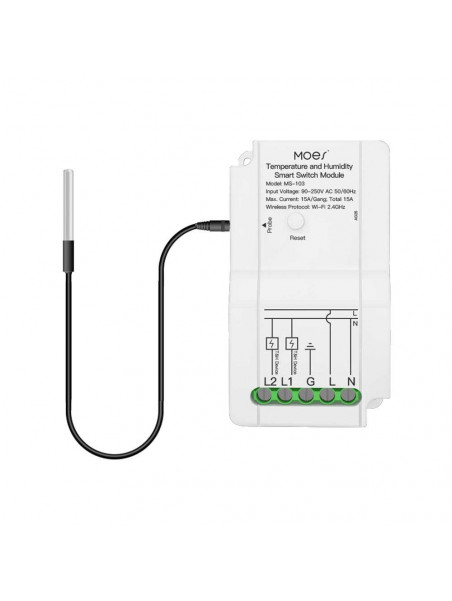 Moes "WM-103-MS" - Module WiFi contacteur deux relais + sondes filaires de température et d'humidité - Compatible Tuya