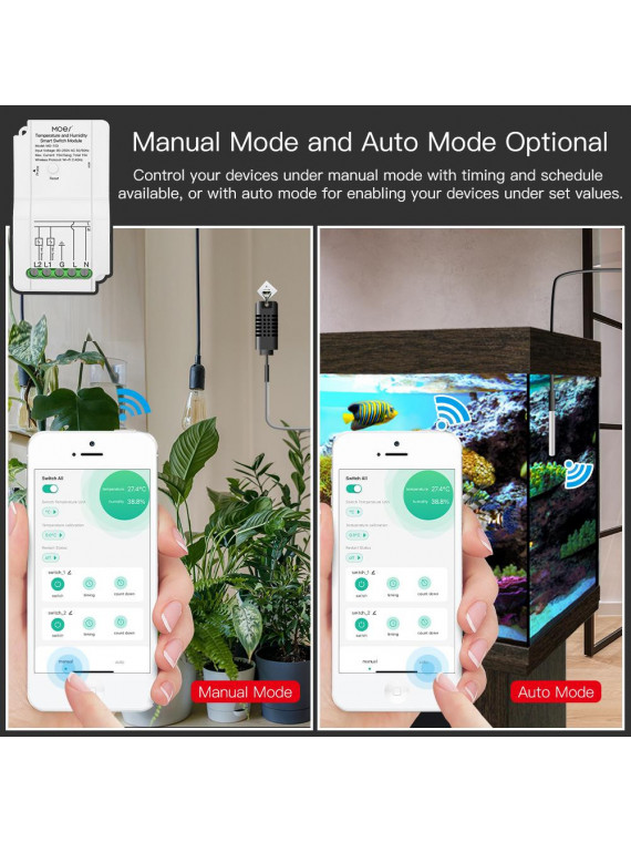 Moes "WM-103-MS" - Module WiFi contacteur deux relais + sondes filaires de température et d'humidité - Compatible Tuya