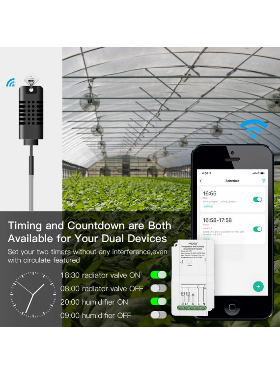 Moes "WM-103-MS" - Module WiFi contacteur deux relais + sondes filaires de température et d'humidité - Compatible Tuya