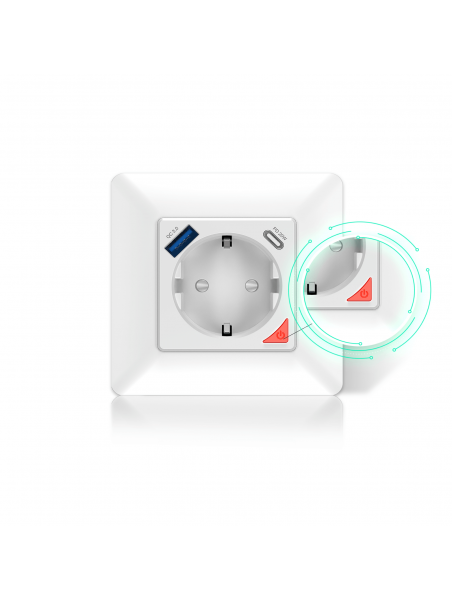 Moes "WK-Y-EU-1U1C-WH-EN" - Prise encastrée WiFi 16A - 1x ports USB + 1x port Type-C pour charge rapide - Compatible Tuya