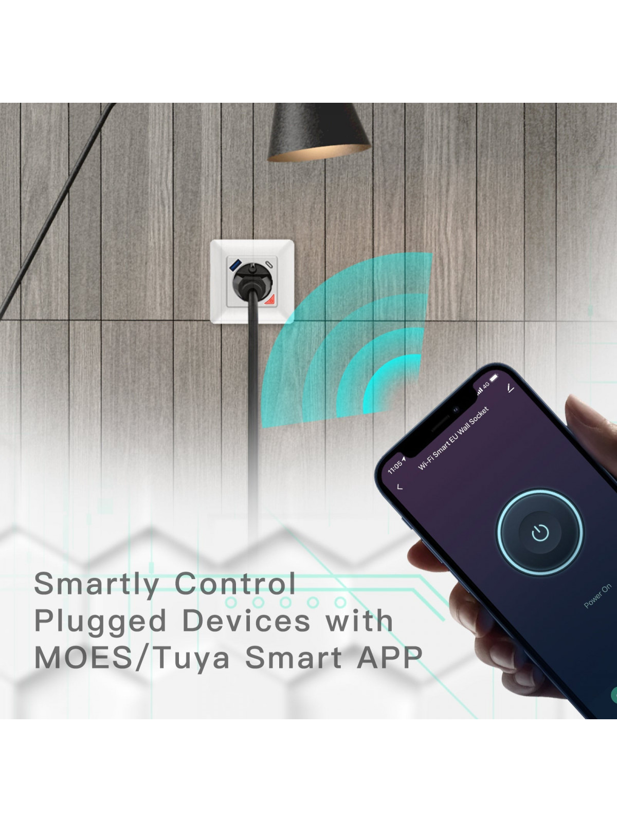 Moes "WK-Y-EU-1U1C-WH-EN" - Prise encastrée WiFi 16A - 1x ports USB + 1x port Type-C pour charge rapide - Compatible Tuya