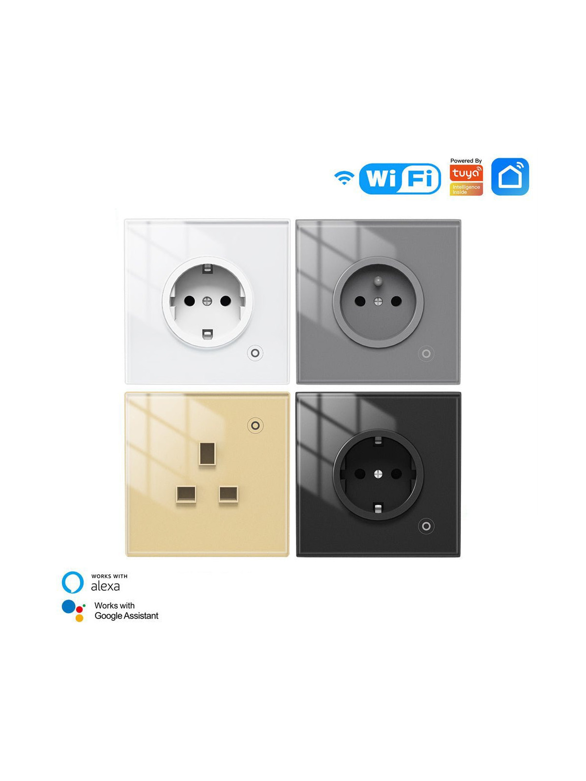 Moes "WK-FR16M-XX-MS" - Prise WiFi murale encastrée 16A connectée avec mesure de conso - Compatible Tuya, Google Home et Alexa