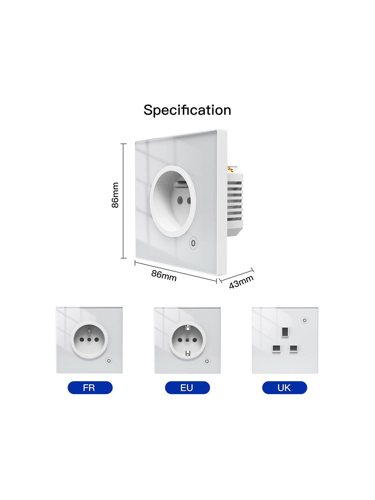 Moes "WK-FR16M-XX-MS" - Prise WiFi murale encastrée 16A connectée avec mesure de conso - Compatible Tuya, Google Home et Alexa