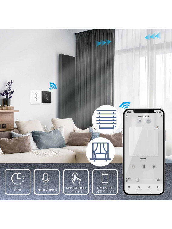 Moes "WS-V-EUC-3D-XX-MS" - Interrupteur WiFi tactile pour volet roulant - Compatible Tuya Smart Life, Google Home et Alexa
