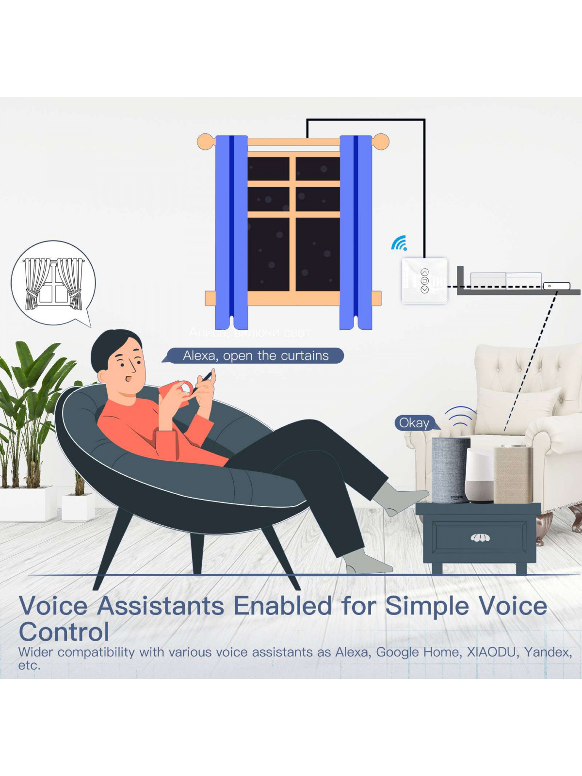 Moes "WS-V-EUC-3D-XX-MS" - Interrupteur WiFi tactile pour volet roulant - Compatible Tuya Smart Life, Google Home et Alexa