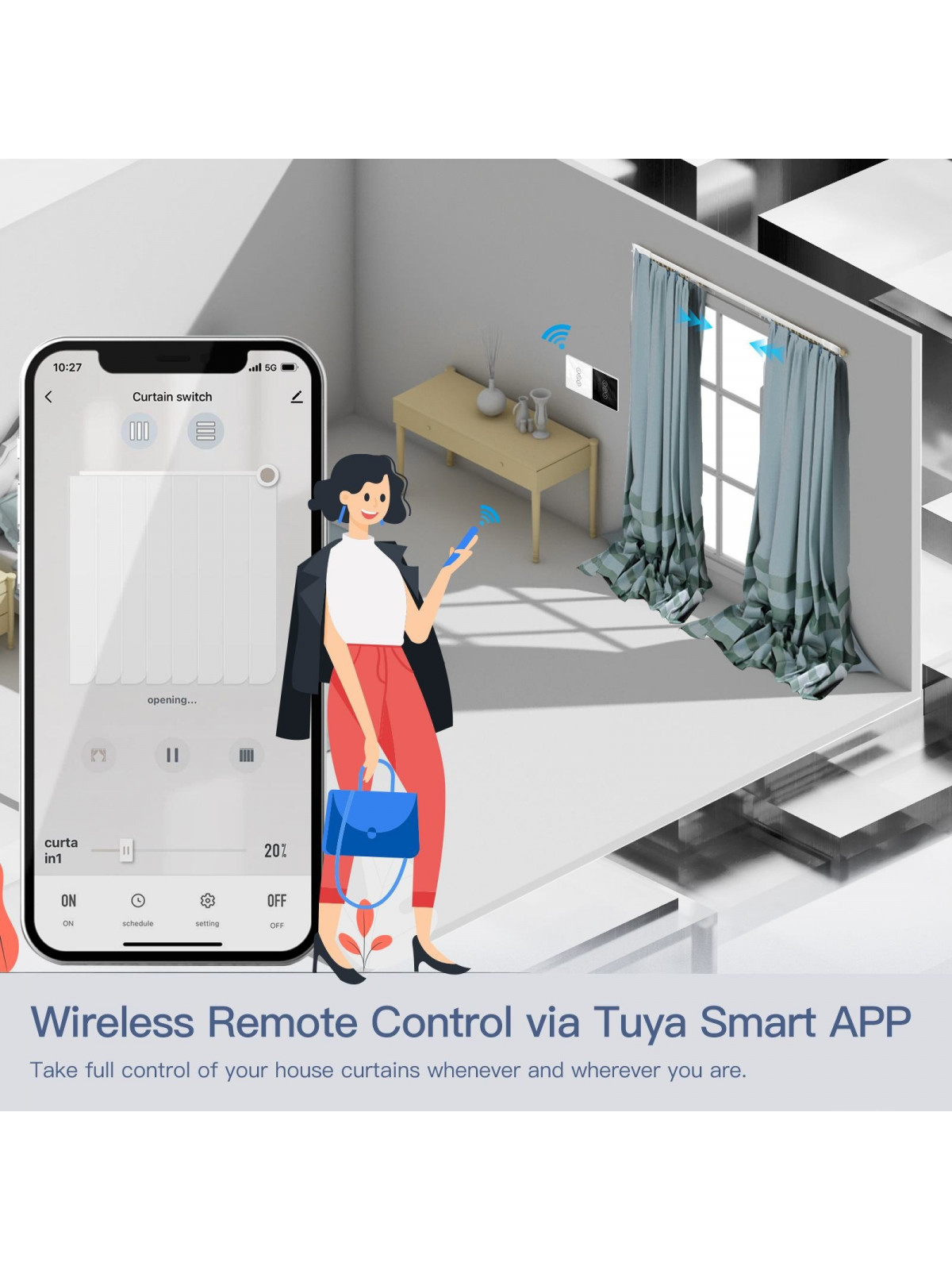 Moes "WS-V-EUC-3D-XX-MS" - Interrupteur WiFi tactile pour volet roulant - Compatible Tuya Smart Life, Google Home et Alexa