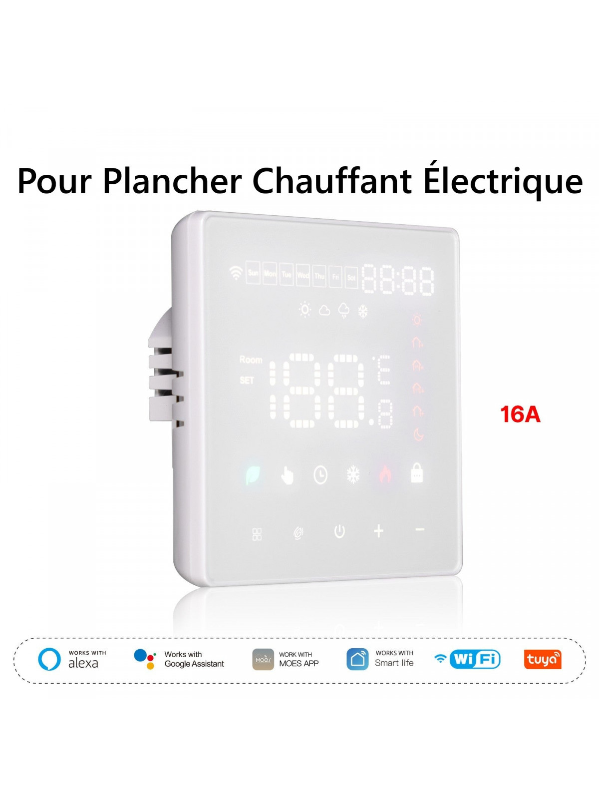 Moes "WHT-S01-GB-XX-MS" - Thermostat tactile WiFi pour plancher chauffant électrique - Compatible Tuya Smart Life, Lidl Home