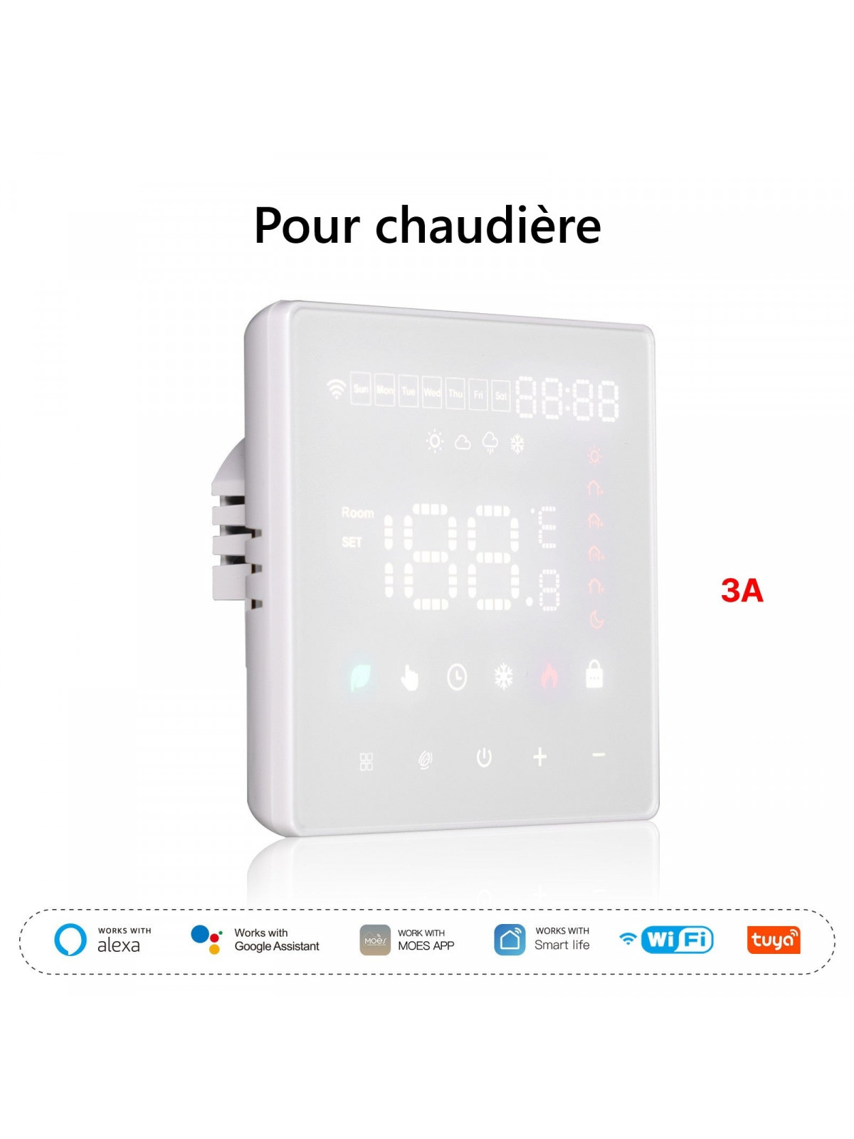 Moes "WHT-S01-GC-XX-MS" - Thermostat tactile contact sec WiFi pour chaudière - Compatible Tuya Smart Life, Lidl Home
