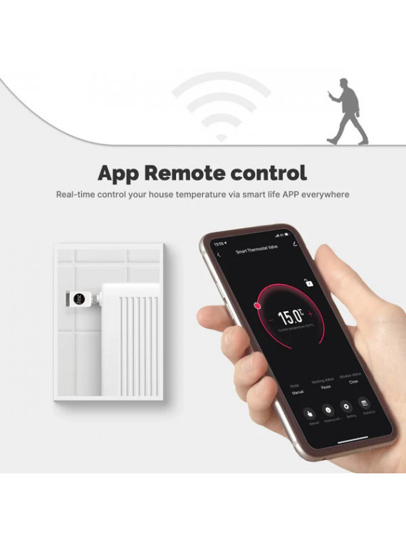 Moes "WTRV-801-MS" - Tête thermostatique WiFi - Compatible Tuya Smart Life, Lidl Home,  Google Home, Amazon Alexa