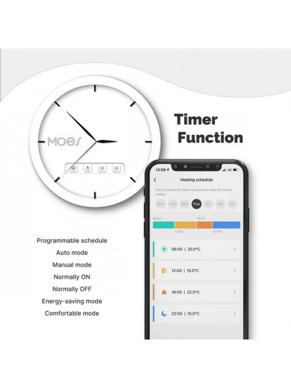 Moes "WTRV-801-MS" - Tête thermostatique WiFi - Compatible Tuya Smart Life, Lidl Home,  Google Home, Amazon Alexa