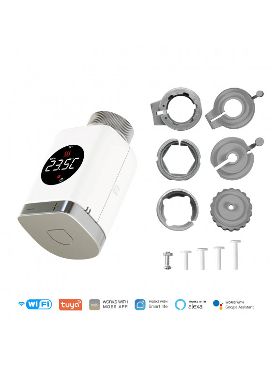 Moes "WTRV-801-MS" - Tête thermostatique WiFi - Compatible Tuya Smart Life, Lidl Home,  Google Home, Amazon Alexa