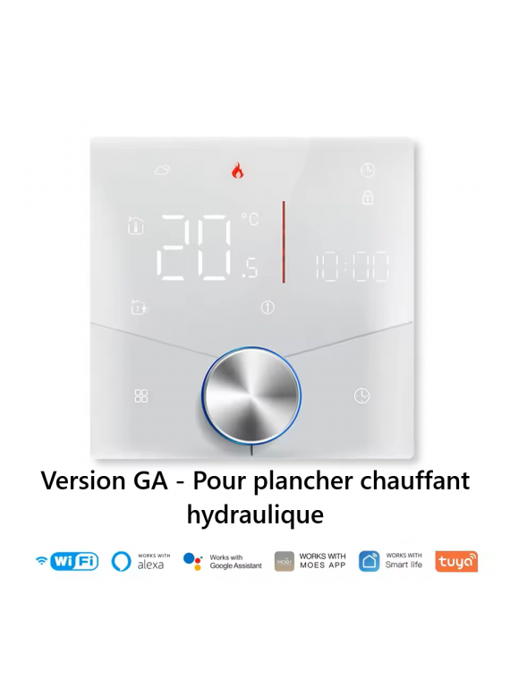 Moes "WHT-009-GA-XX-MS" - Thermostat WiFi pour plancher chauffant hydraulique - Compatible Tuya Smart Life, Google Home et Alexa