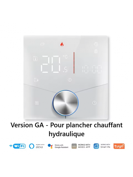 Moes "WHT-009-GA-XX-MS" - Thermostat WiFi pour plancher chauffant hydraulique - Compatible Tuya Smart Life, Google Home et Alexa