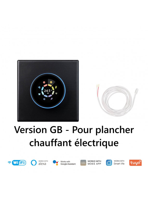 Moes "WHT-7000-GB-BK-MS" - Thermostat WiFi pour plancher chauffant électrique - Compatible Tuya, Lidl Home, Google et Alexa Moes "WHT-7000-GB-BK-MS" - Thermostat WiFi pour plancher chauffant électrique - Compatible Tuya, Lidl Home, Google et Alexa