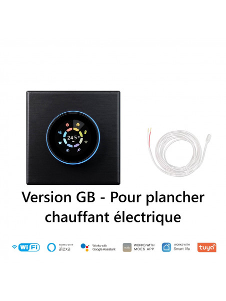 Moes "WHT-7000-GB-BK-MS" - Thermostat WiFi pour plancher chauffant électrique - Compatible Tuya, Lidl Home, Google et Alexa