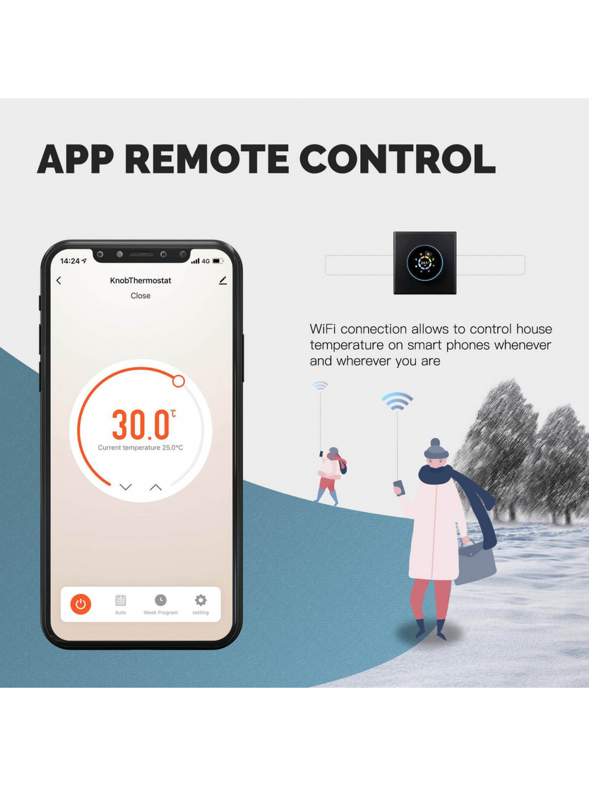 Moes "WHT-7000-GC-BK-MS" - Thermostat contact sec WiFi pour chaudière - Compatible Tuya, Lidl Home, Google et Alexa