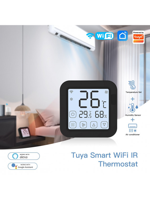 Moes "WR-FL-S16-BK-MS" - Thermostat WiFi pour climatiseur IR - Capteur de température et d'humidité avec écran - Compatible Tuya Moes "WR-FL-S16-BK-MS" - Thermostat WiFi pour climatiseur IR - Capteur de température et d'humidité avec écran - Compatible Tuya