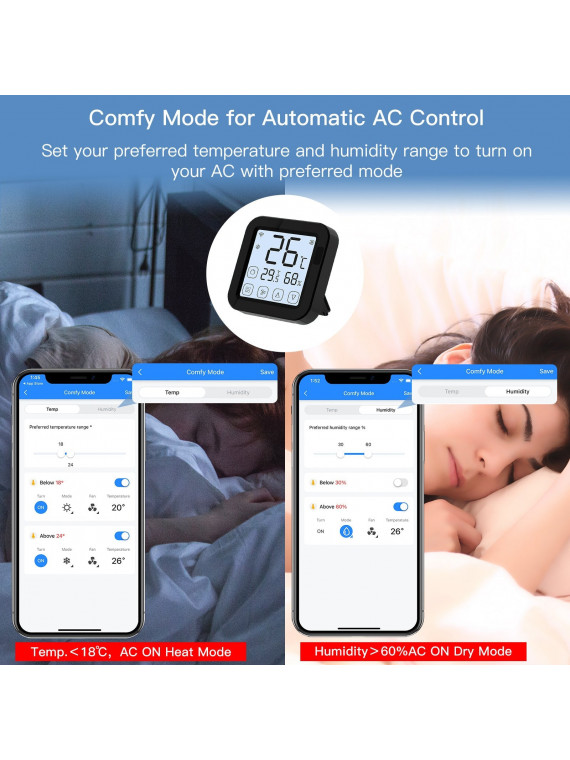 Moes "WR-FL-S16-BK-MS" - Thermostat WiFi pour climatiseur IR - Capteur de température et d'humidité avec écran - Compatible Tuya Moes "WR-FL-S16-BK-MS" - Thermostat WiFi pour climatiseur IR - Capteur de température et d'humidité avec écran - Compatible Tuya
