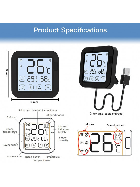 Moes "WR-FL-S16-BK-MS" - Thermostat WiFi pour climatiseur IR - Capteur de température et d'humidité avec écran - Compatible Tuya Moes "WR-FL-S16-BK-MS" - Thermostat WiFi pour climatiseur IR - Capteur de température et d'humidité avec écran - Compatible Tuya