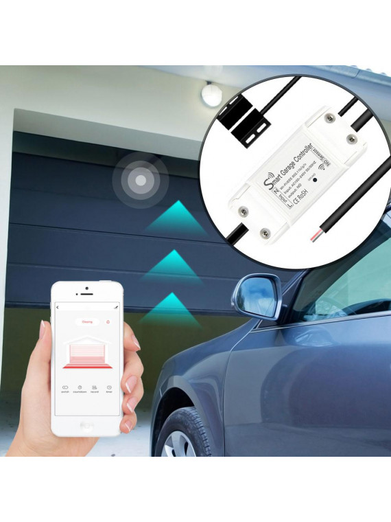 Moes "WM-102-EU-MS" - Kit de commande WiFi pour porte de garage avec capteur d'ouverture - Compatible Tuya, Alexa, Google