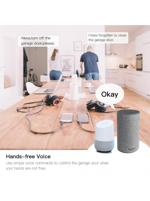 Moes "WM-102-EU-MS" - Kit de commande WiFi pour porte de garage avec capteur d'ouverture - Compatible Tuya, Alexa, Google