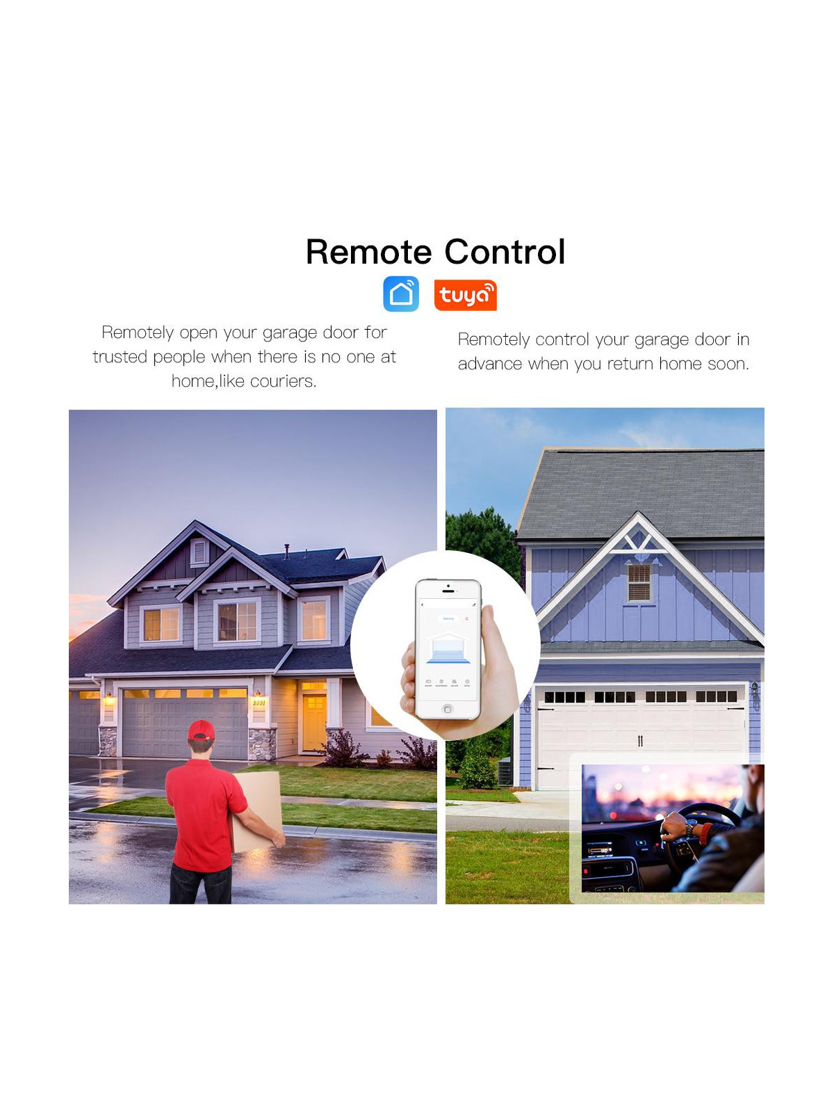 Moes "WM-102-EU-MS" - Kit de commande WiFi pour porte de garage avec capteur d'ouverture - Compatible Tuya, Alexa, Google