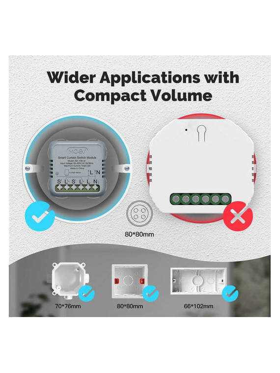 Moes "WM-108-M-MS" - Micromodule WiFi pour volet roulant - Compatible Tuya Smart Life, Lidl Home, Google Home et Amazon Alexa
