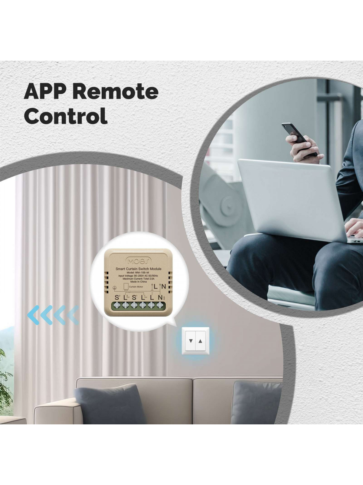 Moes "WM-108-M-MS" - Micromodule WiFi pour volet roulant - Compatible Tuya Smart Life, Lidl Home, Google Home et Amazon Alexa