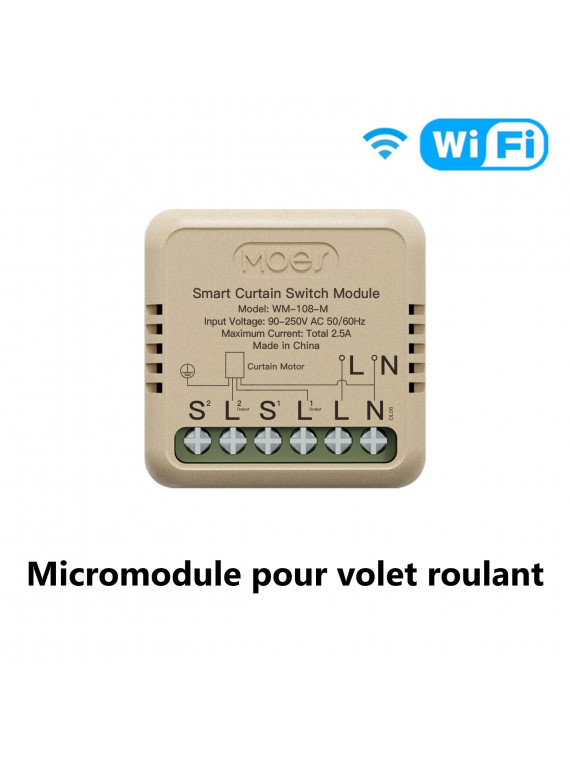 Moes "WM-108-M-MS" - Micromodule WiFi pour volet roulant - Compatible Tuya Smart Life, Lidl Home, Google Home et Amazon Alexa