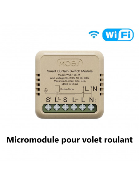 Moes "WM-108-M-MS" - Micromodule WiFi pour volet roulant - Compatible Tuya Smart Life, Lidl Home, Google Home et Amazon Alexa