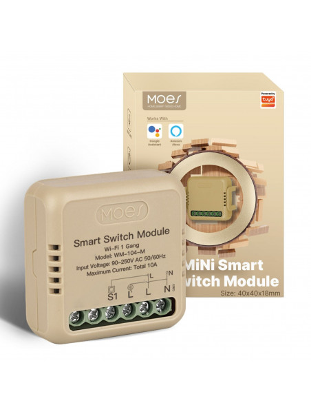 Moes "WM-104-M-MS" - Micromodule WiFi relai ON/OFF 10A - Compatible Tuya Smart Life, Google Home et Amazon Alexa