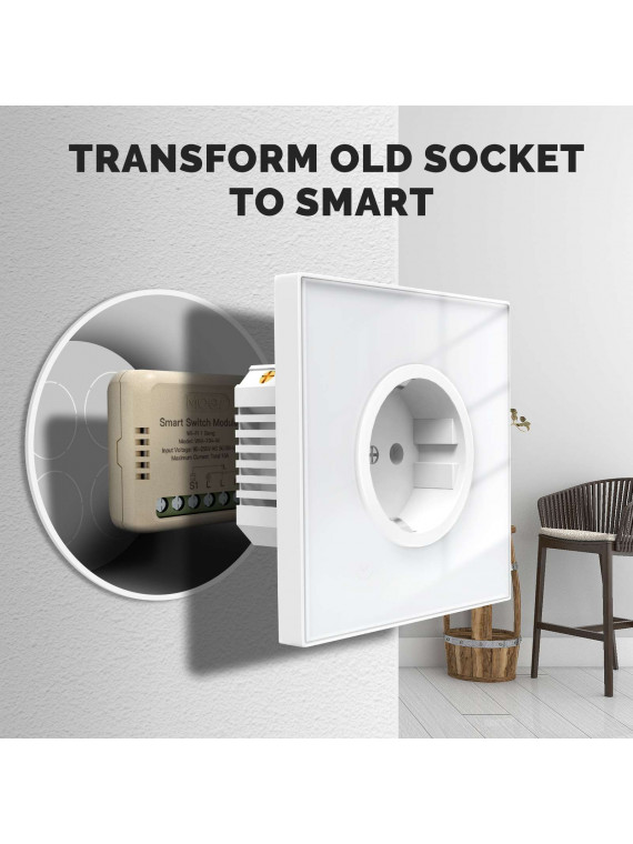 Moes "WM-104-M-MS" - Micromodule WiFi relai ON/OFF 10A - Compatible Tuya Smart Life, Google Home et Amazon Alexa