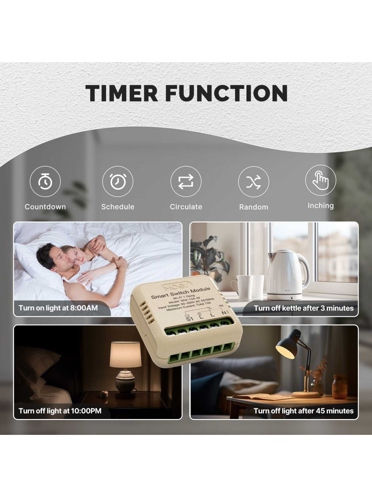 Moes "WM-104-M-MS" - Micromodule WiFi relai ON/OFF 10A - Compatible Tuya Smart Life, Google Home et Amazon Alexa