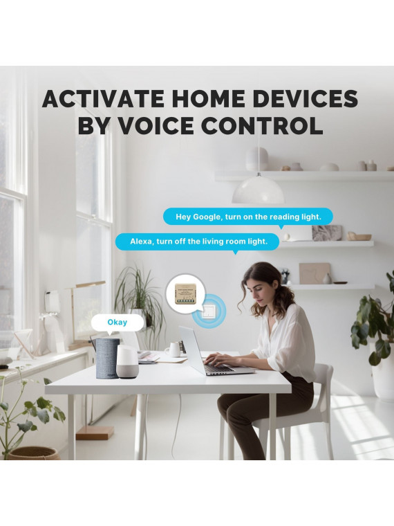 Moes "WM-104-M-MS" - Micromodule WiFi relai ON/OFF 10A - Compatible Tuya Smart Life, Google Home et Amazon Alexa