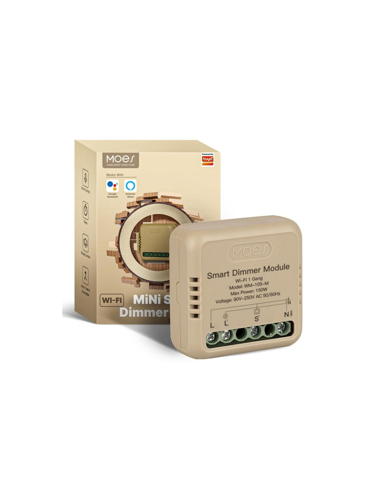 Moes "WM-105-M-MS" - Micromodule WiFi variateur de lumière - Compatible Tuya Smart Life, Lidl Home, Google Home et Amazon Alexa