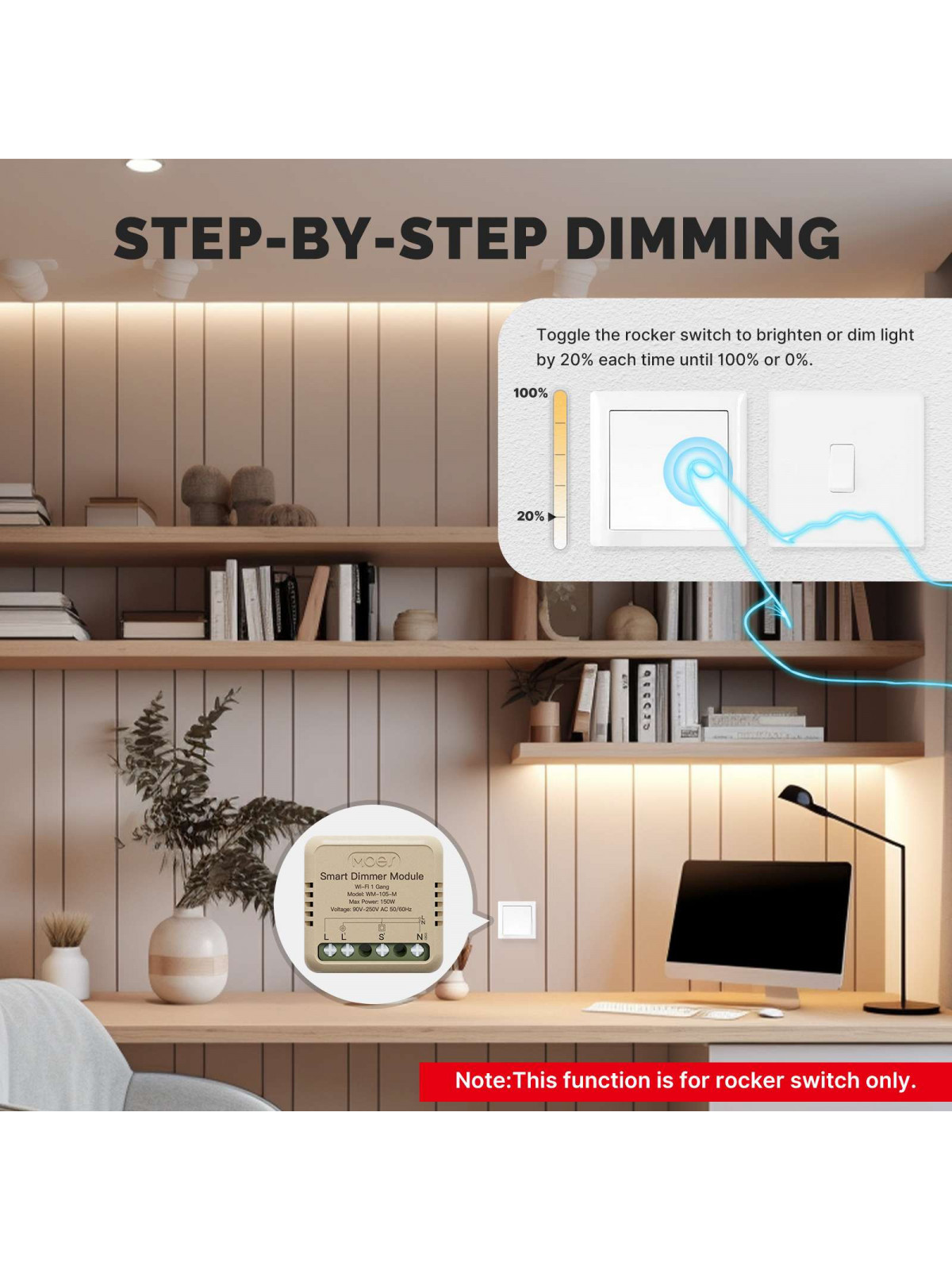 Moes "WM-105-M-MS" - Micromodule WiFi variateur de lumière - Compatible Tuya Smart Life, Lidl Home, Google Home et Amazon Alexa