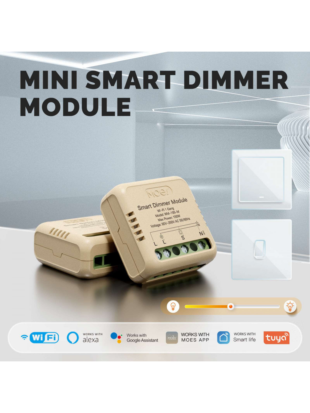 Moes "WM-105B-M-MS" - Micromodule WiFi double variateur de lumière - Compatible Tuya Smart Life, Lidl Home, Google Home et Alexa