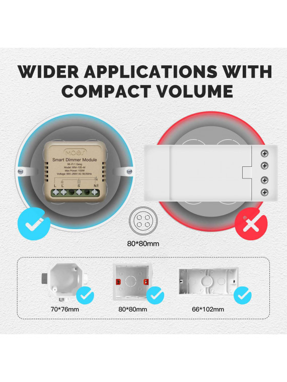 Moes "WM-105B-M-MS" - Micromodule WiFi double variateur de lumière - Compatible Tuya Smart Life, Lidl Home, Google Home et Alexa