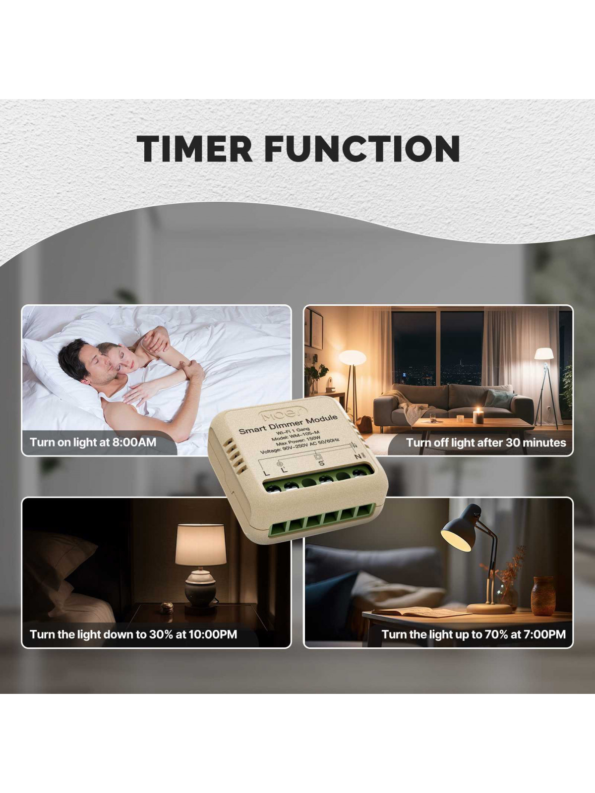 Moes "WM-105B-M-MS" - Micromodule WiFi double variateur de lumière - Compatible Tuya Smart Life, Lidl Home, Google Home et Alexa
